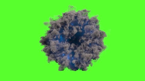 Abstract portal smoke ring with blue flash on green screen