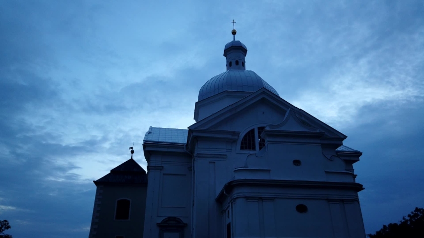  Chapel.Holy Hill.South Moravia. Czech Republic. Time lapse. Clouds.Evening. 