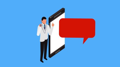 tele medicine technology with smartphone and doctor ,4k video animation