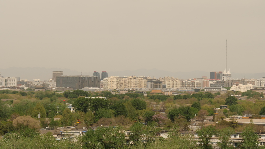 Panorama view of city of Beijing. Pan shot across the capital of China.
