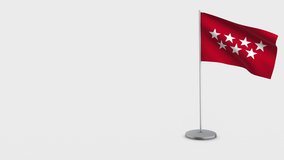 Madrid waving flag animation on Flagpole. Perfect for background with space on the left side.