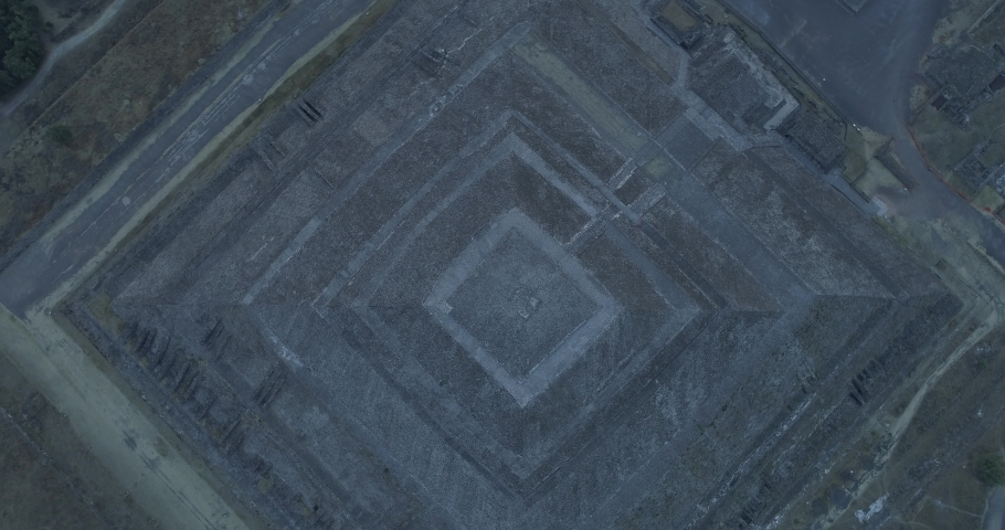 aerial cenital shot, Pyramids of Teotihuacan, Mexico at sunset