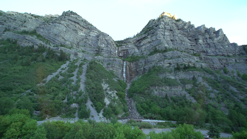 Wide Angle of Bridal Veil Falls near Salt Lake City, Utah. 4k