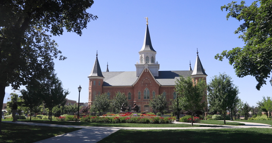 PROVO, UTAH - 4 JULY 2019: Provo Utah LDS Mormon Temple and park religion. Church of Jesus Christ of Latter-day Saints. Christian faith.