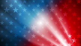 USA colors, stars and rays abstract bright motion design. Independence Day modern background. Concept american flag. Seamless loop. Video animation Ultra HD 4K 3840x2160
