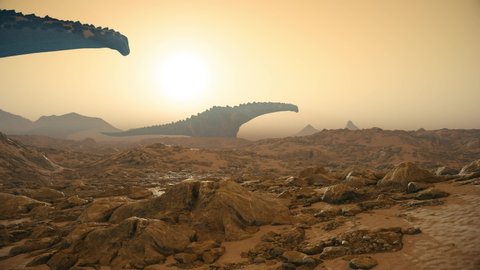 Titanosaur Jurassic World Dinosaurs Background Sun 3D Rendering Animation 4K