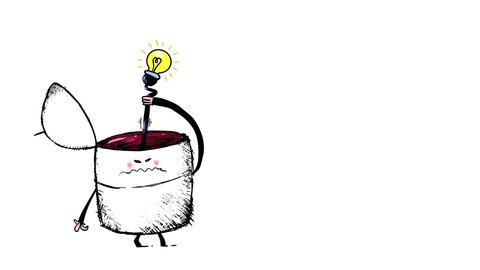 Brainstorming. Idea inside the head of a man. Bulb as a symbol of positive thinking. White background 4k version, good for titles or any use. 库存视频