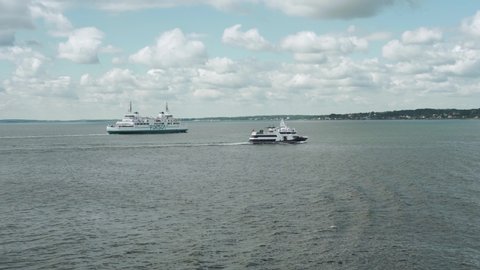 Helsingborg, Sweden - 06 21 2019: Electric ferry that travel from Helsingør to Helsingborg, Denmark to Sweden