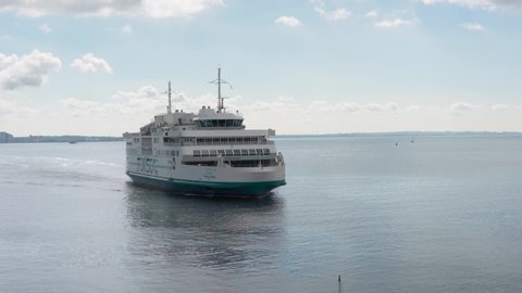Helsingborg, Sweden - 06 21 2019: Electric ferry from Helsingør to Helsingborg, Denmark to Sweden.