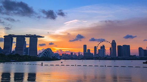 4K.Time lapse View sunset at financial central business district building of Singapore city 