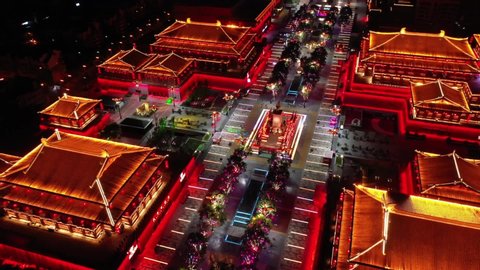 Drone video of Xian, China, night view