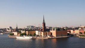 View of Old Town buildings and Stockholm Palace. Video of Stockholm cityscape with view of Gamla Stan old town in Stockholm, Sweden,