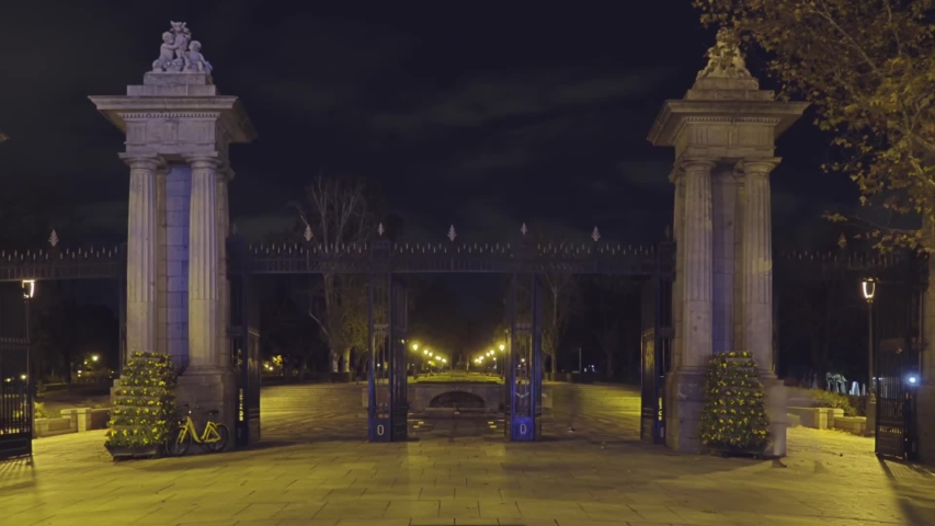 Madrid Park Gate on Street de Alfonso XII in Madrid, Spain.
