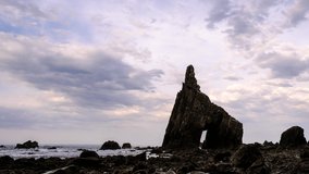 Timelapse video of Campiecho Sea Arch at Asturias coastline, Bay of Biscay, Spain
