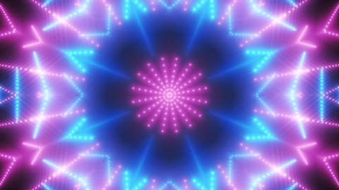 Abstract Shape with Light Lines Moving Fast. Fluorescent ultraviolet light. Colors Blue Pink. Background Futuristic Tunnel with Led Screen Lights. Animation Disco Lights Tunnel. Seamless loop. 4K