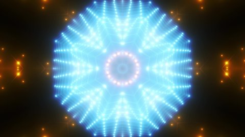 Beautiful Abstract Kaleidoscope Shape with Light Lines Moving Fast. Colors Blue Silver. Background Futuristic Tunnel with Led Screen Lights. Animation Disco Lights. Light Tunnel. Seamless loop. 4K
