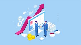 Isometric Successful business collaboration. Businessmen shaking hands. B2B. Data and key performance indicators for business intelligence analytics HD Video - Powered by Shutterstock - Get 15% off with code: PIKWIZARD15