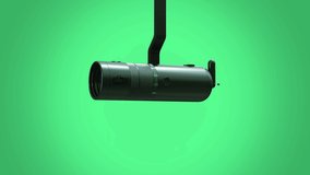Security CCTV wireless camera isolated on colorful background with lens flare. 3d render horizontal rotate animation.