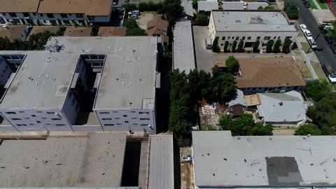 Los Angeles, CA / United States - 07 06 2019: Aerial of The Church of Scientology Building on Sunset Blvd in Los Angeles CA