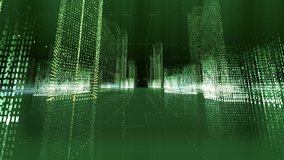 Futuristic matrix hologram city seamless loop. Digital blueprint of buildings with binary code particles 3D animation. Construction, growth, technology and connection concept with alpha channel matte - Powered by Shutterstock - Get 15% off with code: PIKWIZARD15
