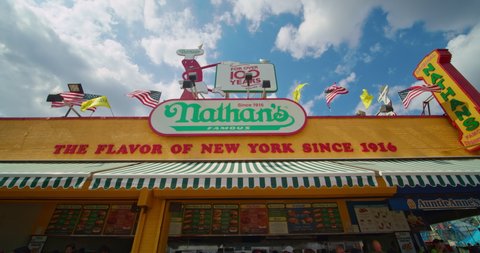 * Brooklyn New York United States July 18, 2019. Coney Island started out as a seaside resort in 1824. Nathan's world famous hot dogs.
