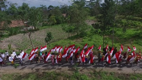 YOGYAKARTA INDONESIA, JULY 24 2019 : Ceremony to celebrate Indonesia independence day in Bale Rante Village is a tradition culture in Yogyakarta. Indonesia independence day