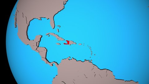 Closing in on Haiti on political 3D globe. 3D illustration.
