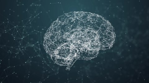 Artificial intelligence ( AI), Rotating human brain animation, modern computer technologies concepts. Deep learning, Big Data, Robotic system. Brain connect digital lines, Artificial intelligence. The