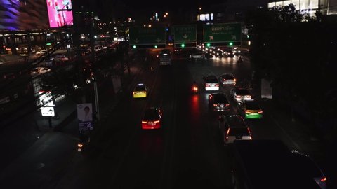 Bangkok, Thailand - March 24, 2019: Rachada road in Bangkok at night. This road is very crowded and sometime dangerous during rush hour as Rachada road connects with Sukhumvit road and the chathuchak.