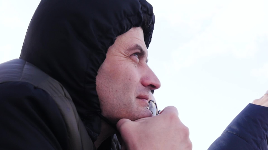 A man sails on the boat. Tourist, boat trip with family, sea, river, profile, close up