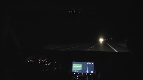 Night road trip by car in America