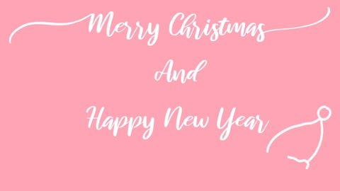 Cute Merry Christmas and Happy New year on pink background, illustration clip by freehand doodle comic art video, for digital footage card or banner background