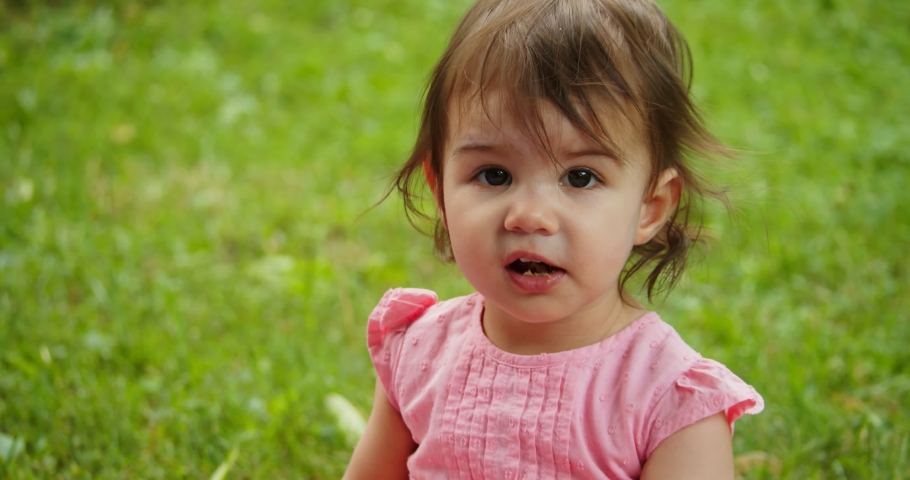 Cute baby girl exploring a park in summer. Real life, candid 4K footage. | Shutterstock HD Video #1033864325