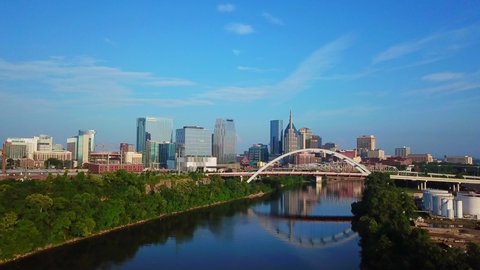 Nashville Tennessee Drone Aerial Downtown Cumberland River Bridge