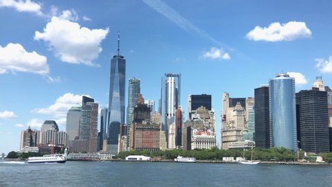 * New York New York United States July 18, 2019. New York Harbor is the economic lifeline of the City. Manhattan Skyline.