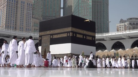Mecca, Saudi Arabia - September 10, 2016: Holy Kaaba and the Muslim pilgrims at daytime during Hajj in Saudi Arabia