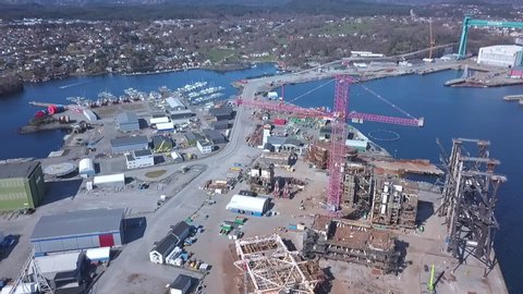 Stord, Norway - 04 18 2019: Norwegian industrial dock area