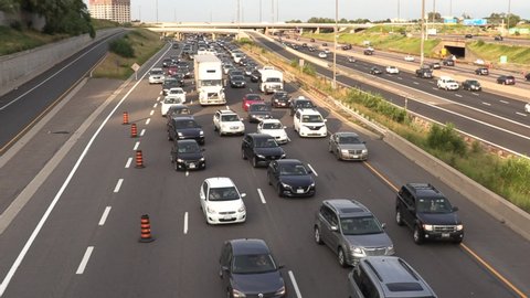 Toronto, Ontario, Canada July 2019 Epic traffic jam and gridlock on highway 401 in Toronto Canada