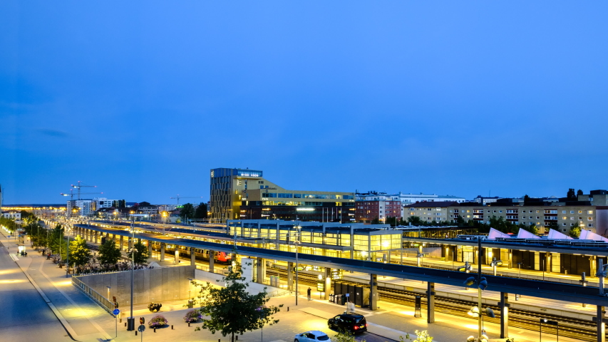 Hyperlapse Timelapse of Uppsala train station, Sweden at night