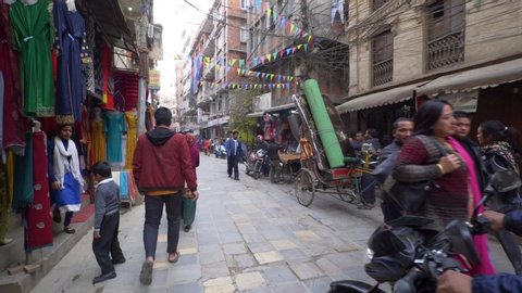 Kathmandu, Nepal - 11 30 2018: Crowded Street in Kathmandu