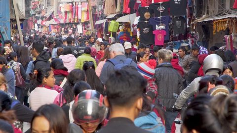 Kathmandu, Nepal - 11 30 2018: Crowded Street in Kathmandu