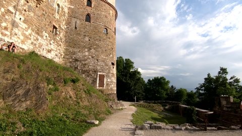 Pan up view of Ljubljana castle