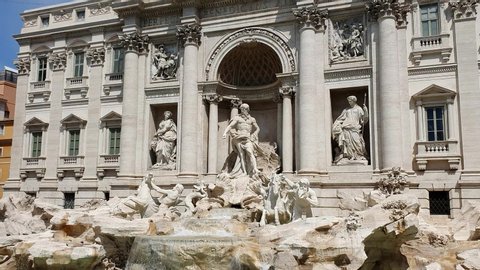 Trevi fountain on a Sunny day in Rome, Italy. Famous tourist place in Rome.