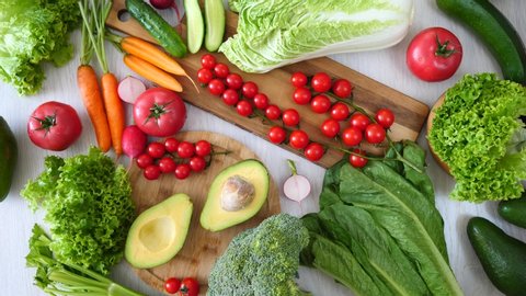 Healthy Vegan Lifestyle. Vegetables On Table. Organic Foods.
