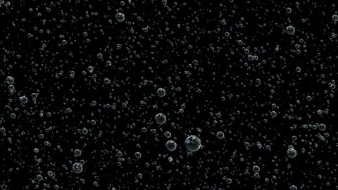 Beautiful motion through the underwater bubbles on black backgrounds. High quality motion water. Flight water bubble. Animation of fast flowing bubbles.