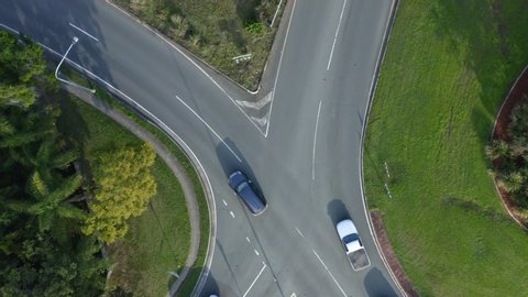 Split Road Overhead View of Roundabout at Mcdowall, Queensland - Australia