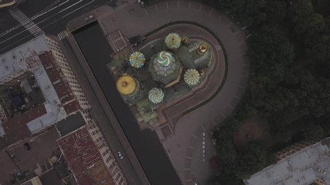 Top view on the Church of the Savior on Blood, early morning in Saint Petersburg