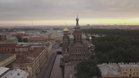 Flight through the Church of the Savior on Blood, early morning in Saint Petersburg