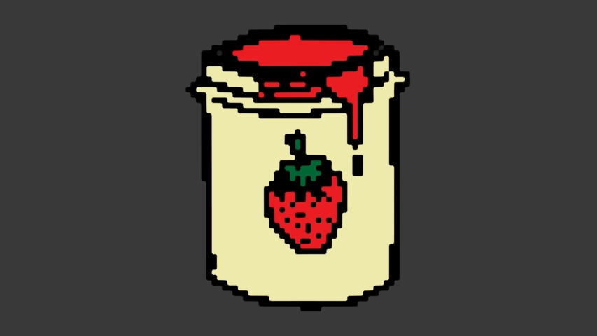 digital pixel art animation black screen with theme of Strawberry Jam