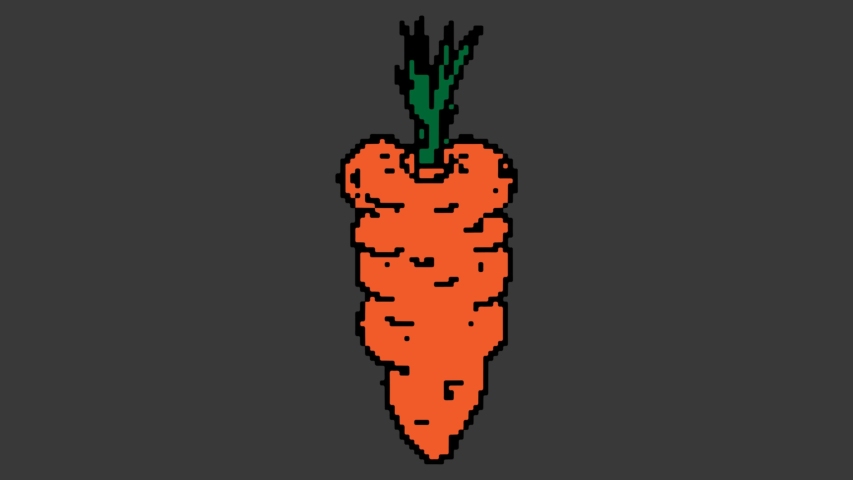 digital pixel art animation black screen with theme of carrot